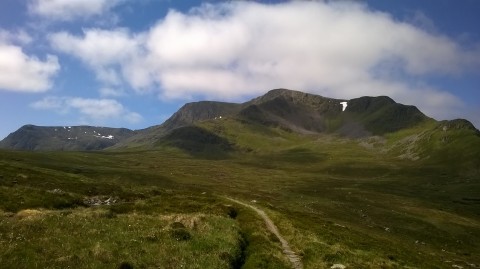 Ben Alder, looking back from the track down to Culra